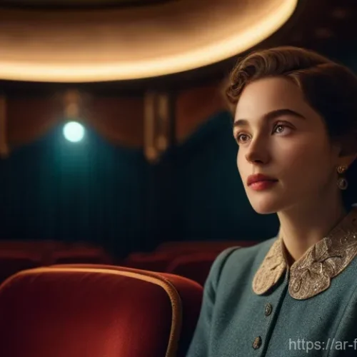 데이빗 보위의 Life on Mars 곡 해석과 영향 - A young woman, elegantly dressed in a modest, vintage-style outfit, sits thoughtfully in a dimly lit...