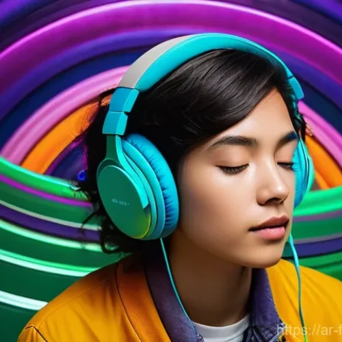 사이키델릭 록의 대표 아티스트와 곡 추천 - **Prompt:** A young person, comfortably seated and fully clothed in stylish, casual wear, wears head...