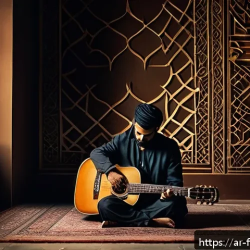 U2의 With or Without You 리릭 분석 - A deeply emotional Arabic man sitting alone in a dimly lit room, holding a vintage guitar, with expr...